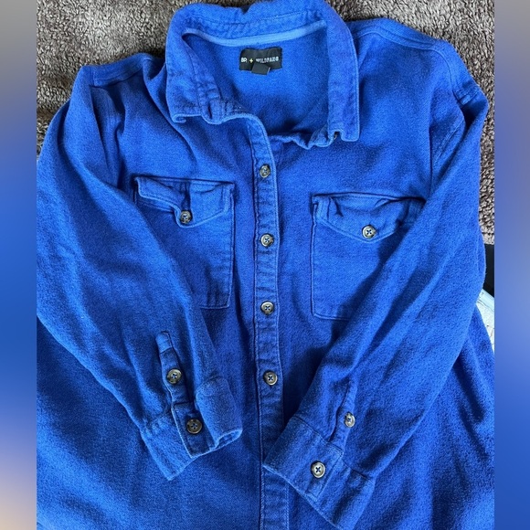 BP + Wildfang Blue Herringbone Flannel Button Up Shirt Women’s 2X - Picture 5 of 9